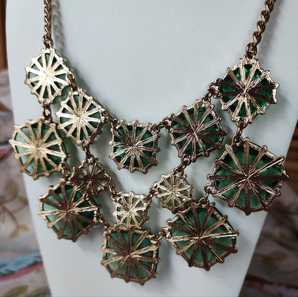 Green Yellow Starburst Atomic 1960s Lucite Plastic Vintage Necklace Reproduction - Picture 5 of 12